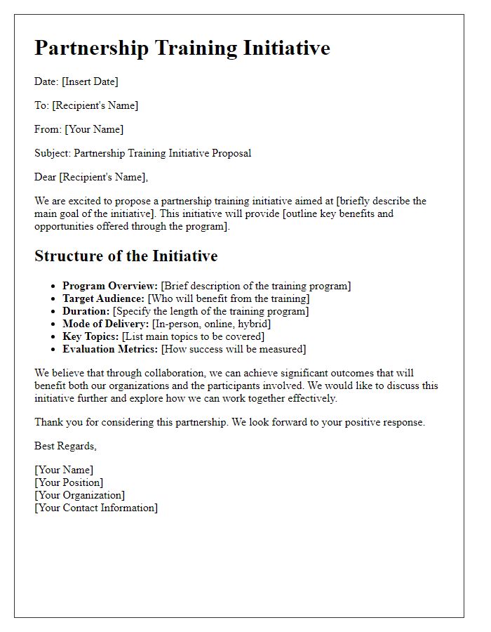 Letter template of partnership training initiative structure