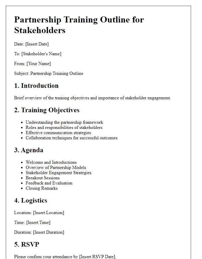 Letter template of partnership training outline for stakeholders