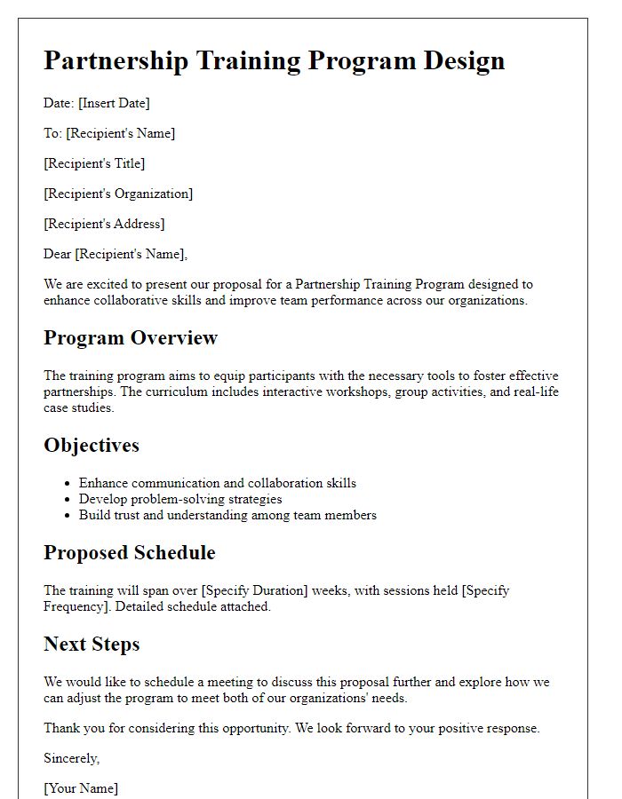 Letter template of partnership training program design