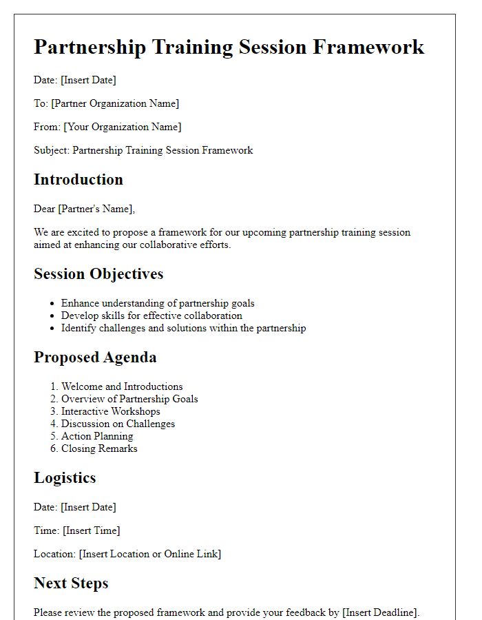 Letter template of partnership training session framework