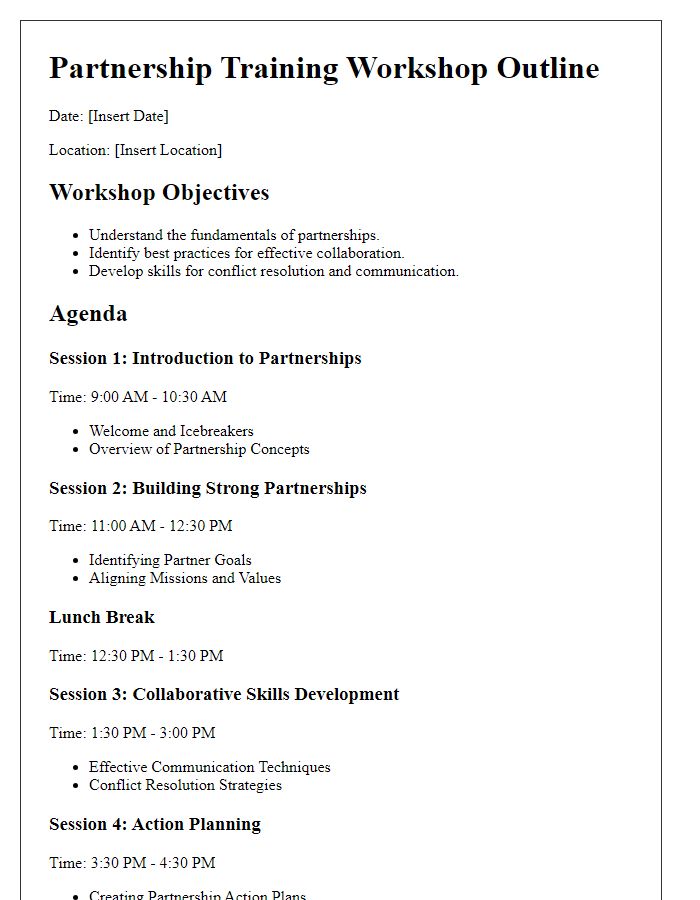 Letter template of partnership training workshop outline