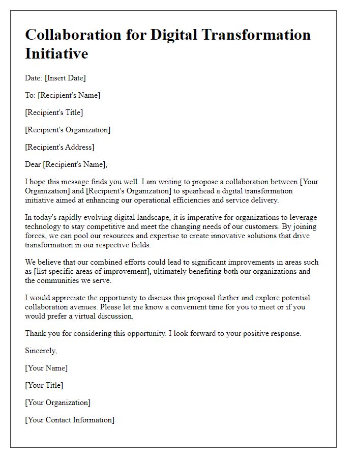 Letter template of collaboration for digital transformation initiative