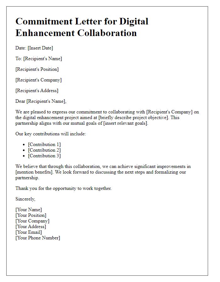 Letter template of commitment for digital enhancement collaboration