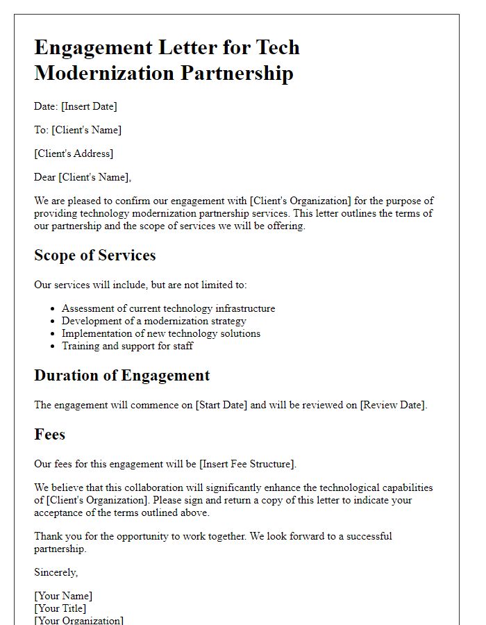 Letter template of engagement for tech modernization partnership