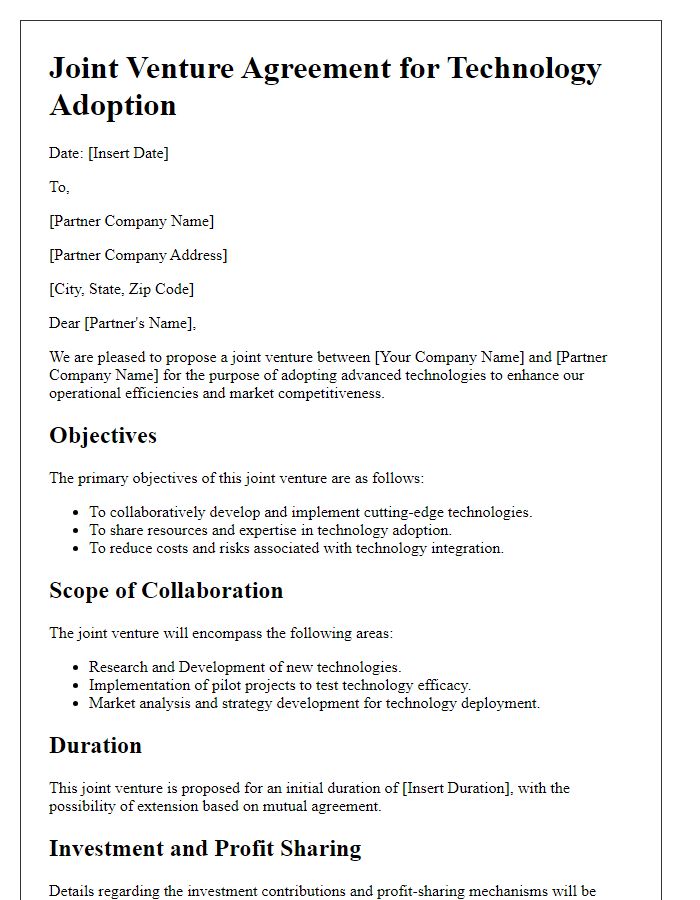 Letter template of joint venture for technology adoption