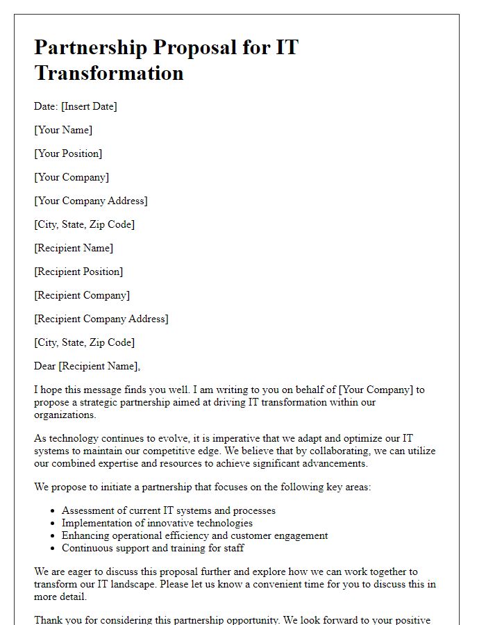 Letter template of partnership proposal for IT transformation