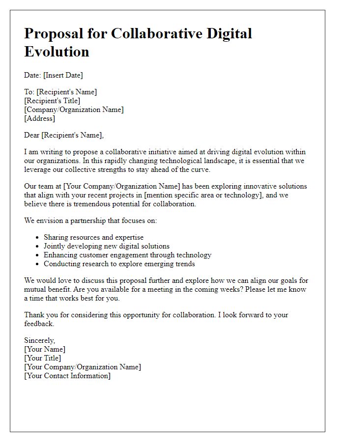 Letter template of proposal for collaborative digital evolution