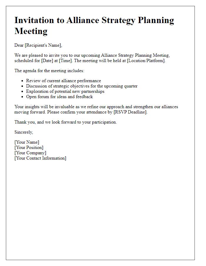 Letter template of alliance strategy planning meeting