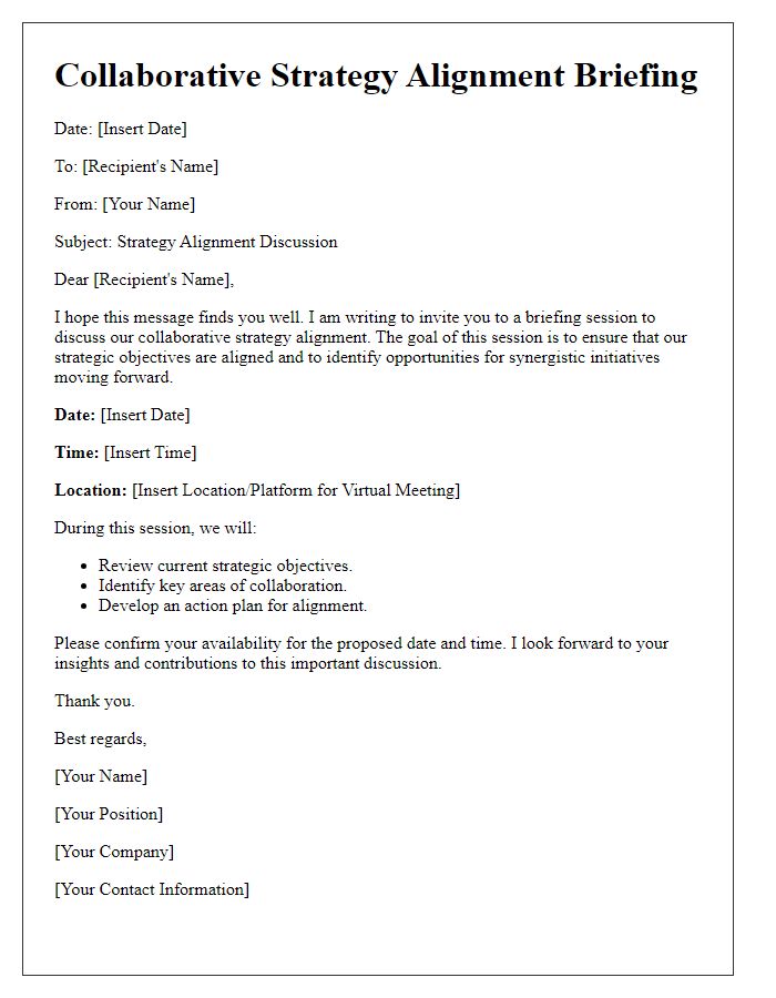 Letter template of collaborative strategy alignment briefing