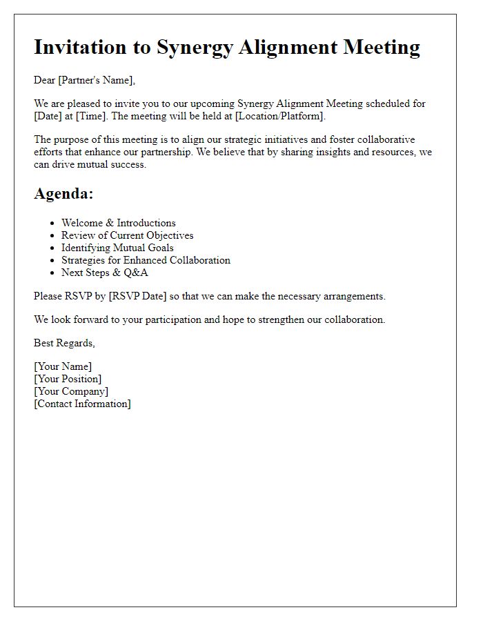 Letter template of synergy alignment meeting for partners