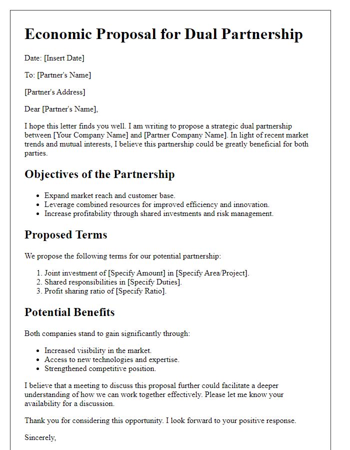 Letter template of economic proposal for dual partnership