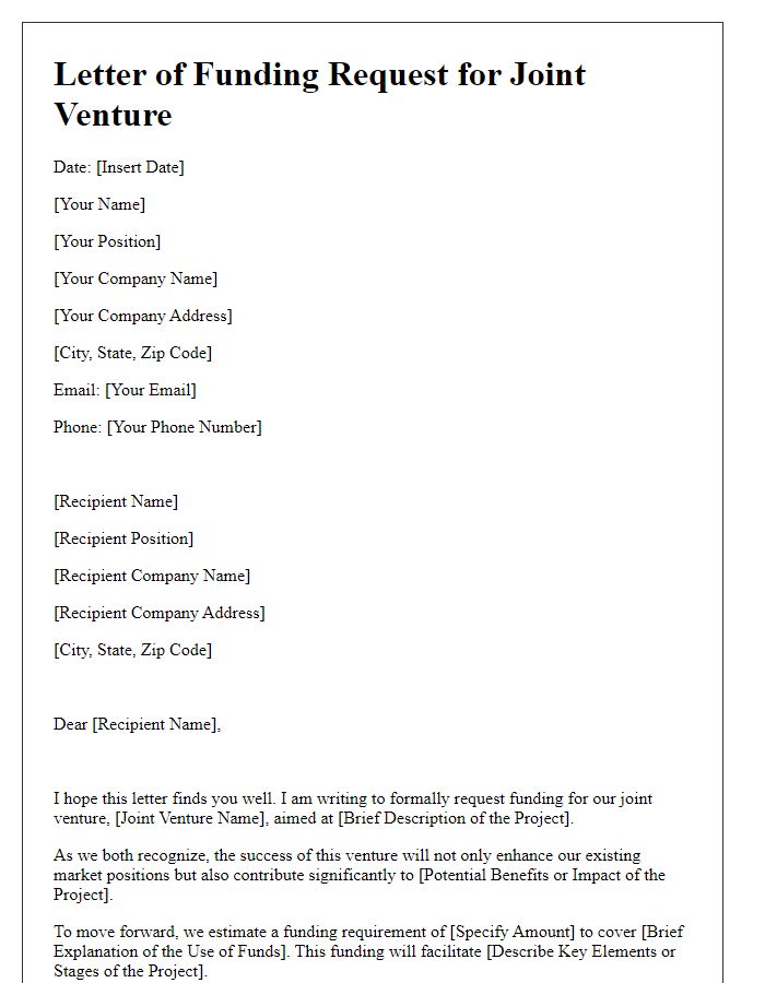 Letter template of funding request for joint venture