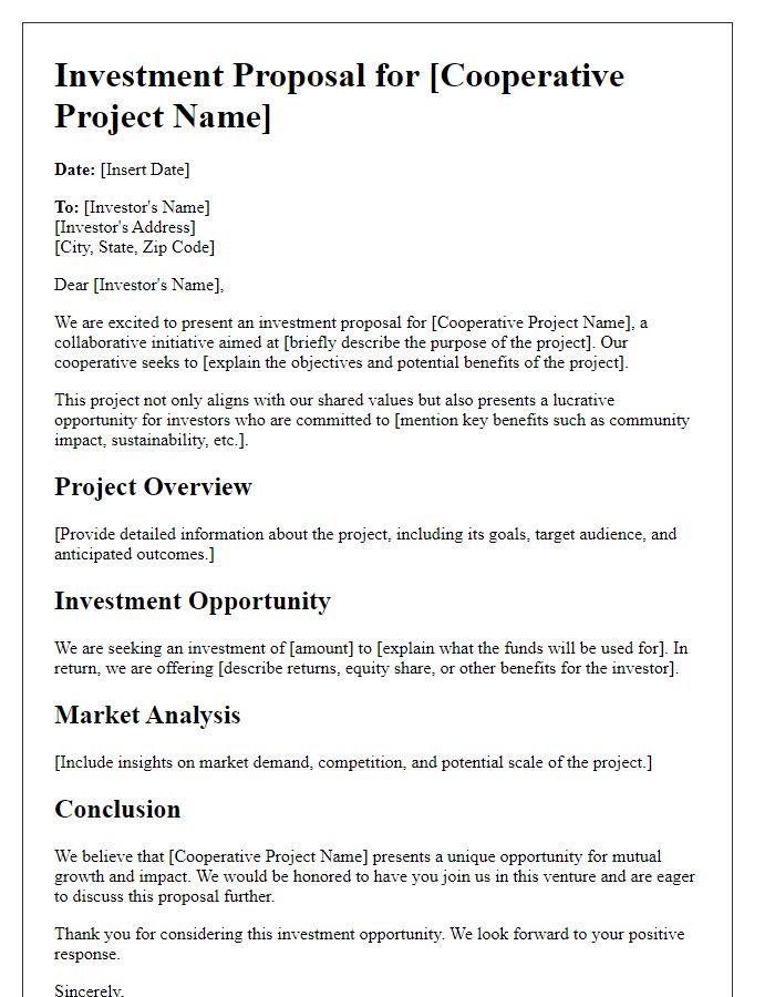 Letter template of investment proposal for cooperative project