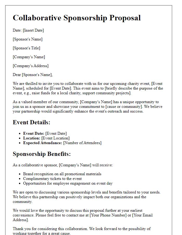 Letter template of collaborative sponsorship proposal for charity event