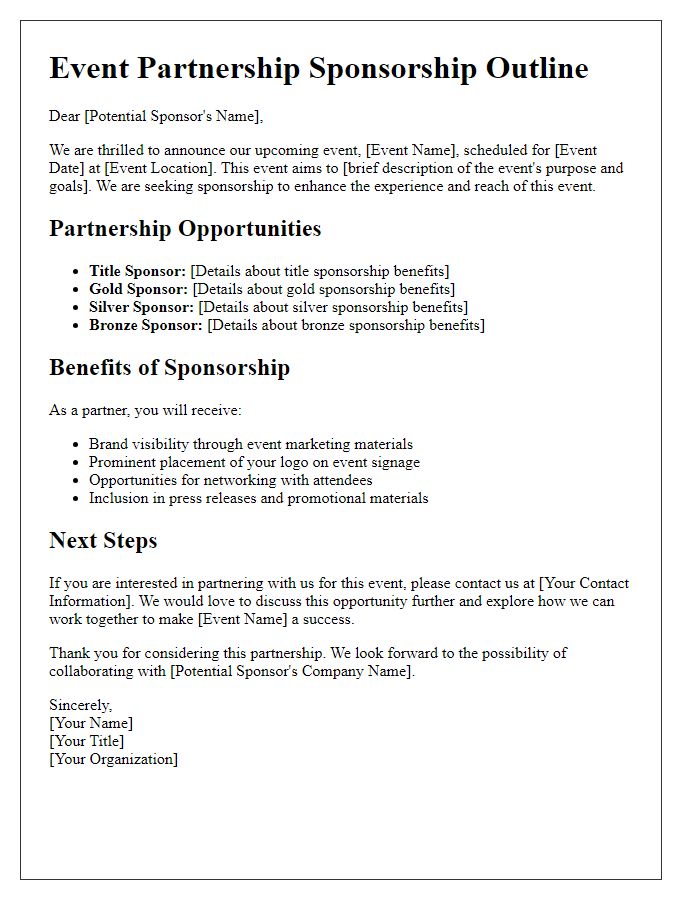 Letter template of event partnership sponsorship outline for potential sponsors