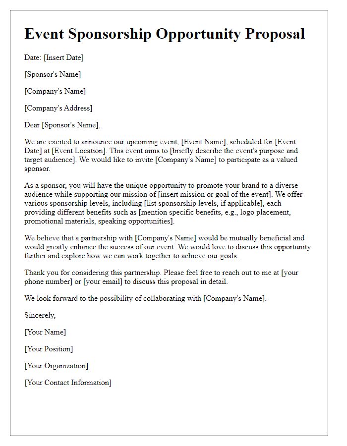 Letter template of event sponsorship opportunity proposal for partnership