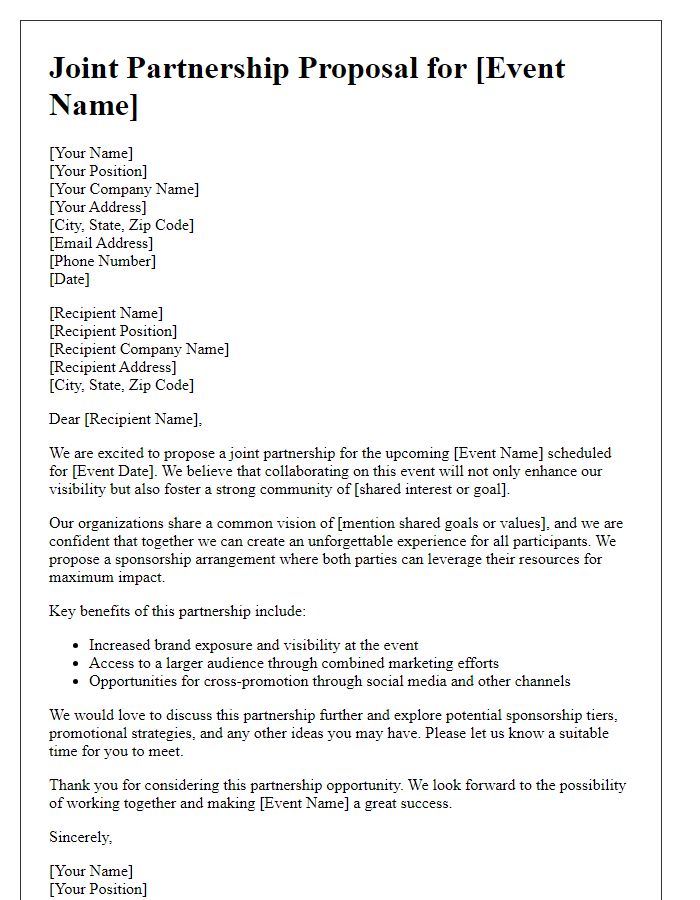 Letter template of joint partnership proposal for mutual event sponsorship