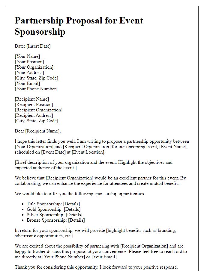 Letter template of partnership proposal for event sponsorship collaboration