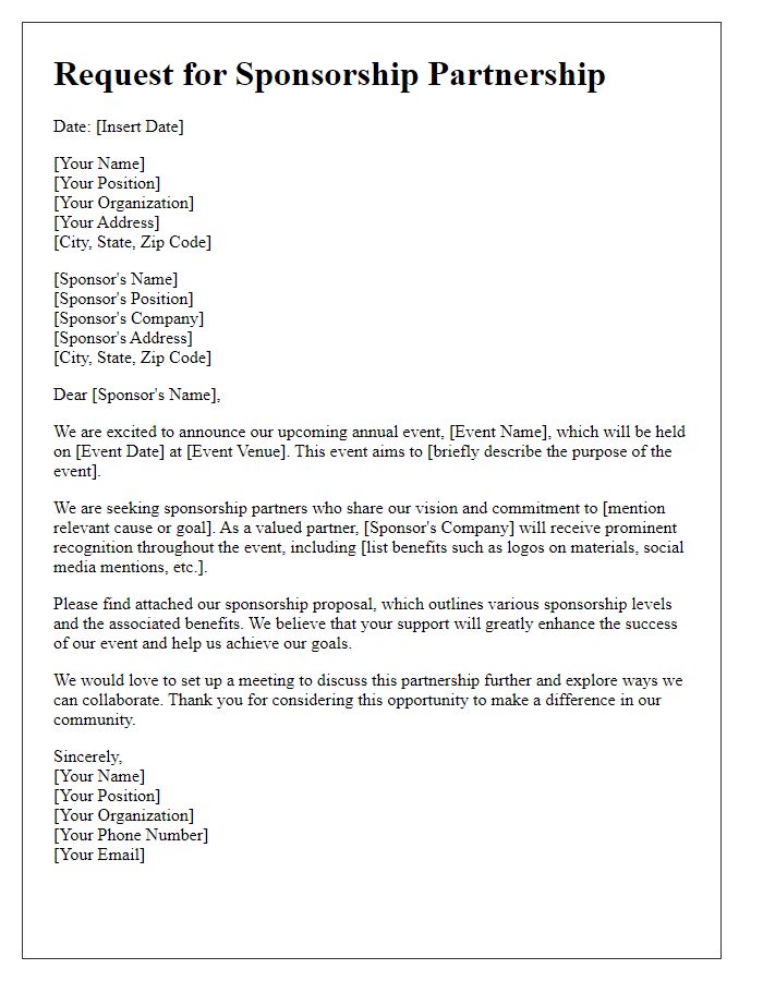 Letter template of sponsorship partnership letter for annual event