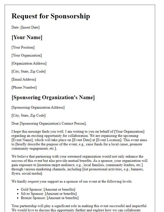 Letter template of sponsorship request for community event partnership