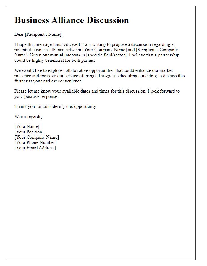 Letter template of business alliance discussion