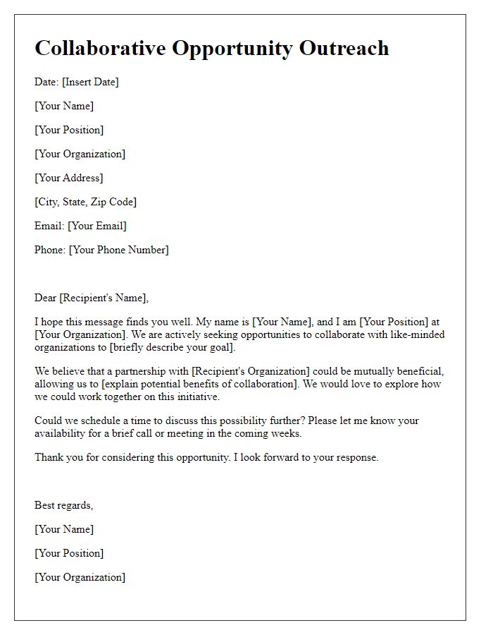 Letter template of collaborative opportunity outreach