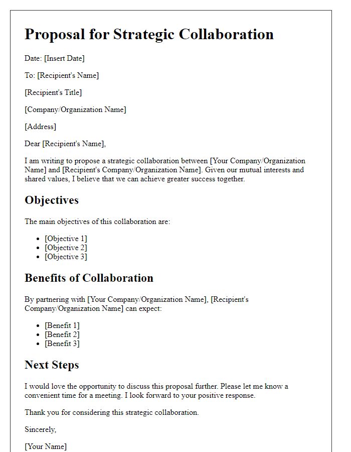 Letter template of strategic collaboration proposal