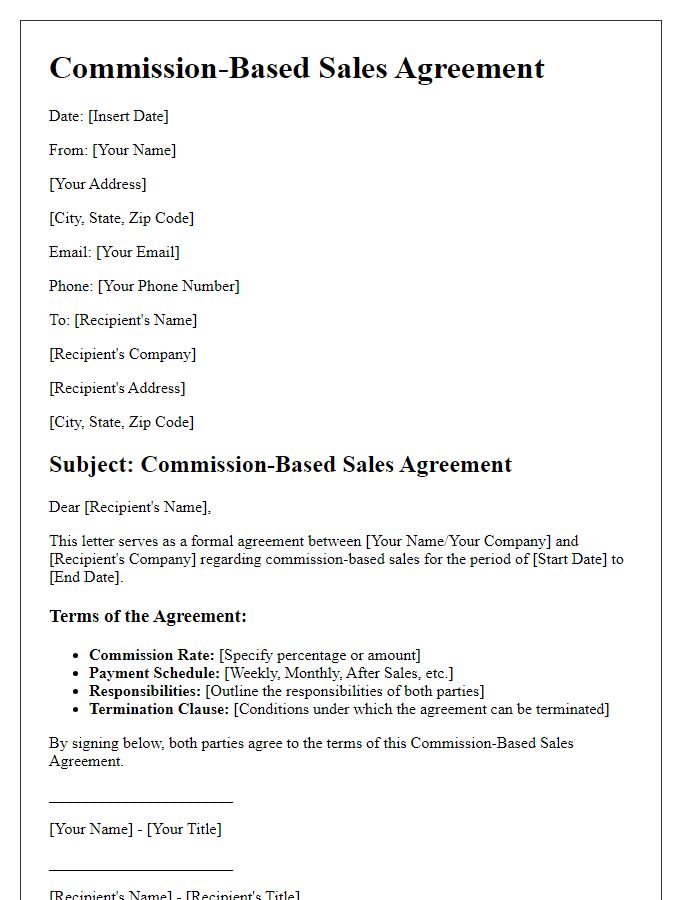 Letter template of Commission-Based Sales Agreement