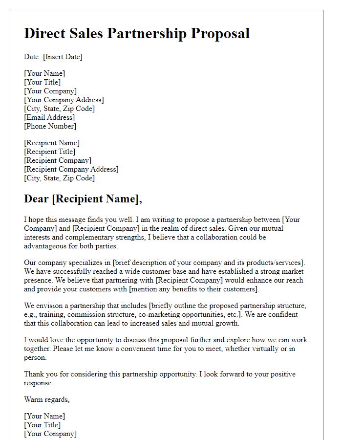 Letter template of Direct Sales Partnership Proposal