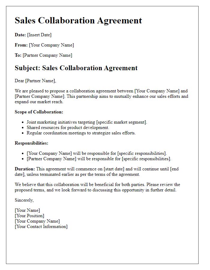 Letter template of Sales Collaboration Agreement