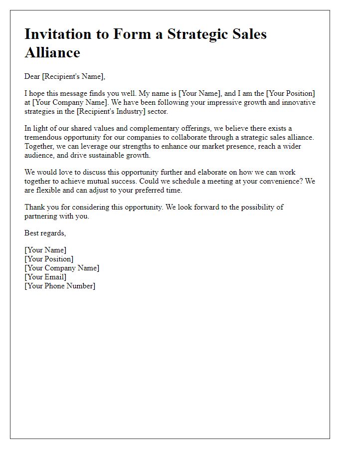 Letter template of Strategic Sales Alliance Invitation