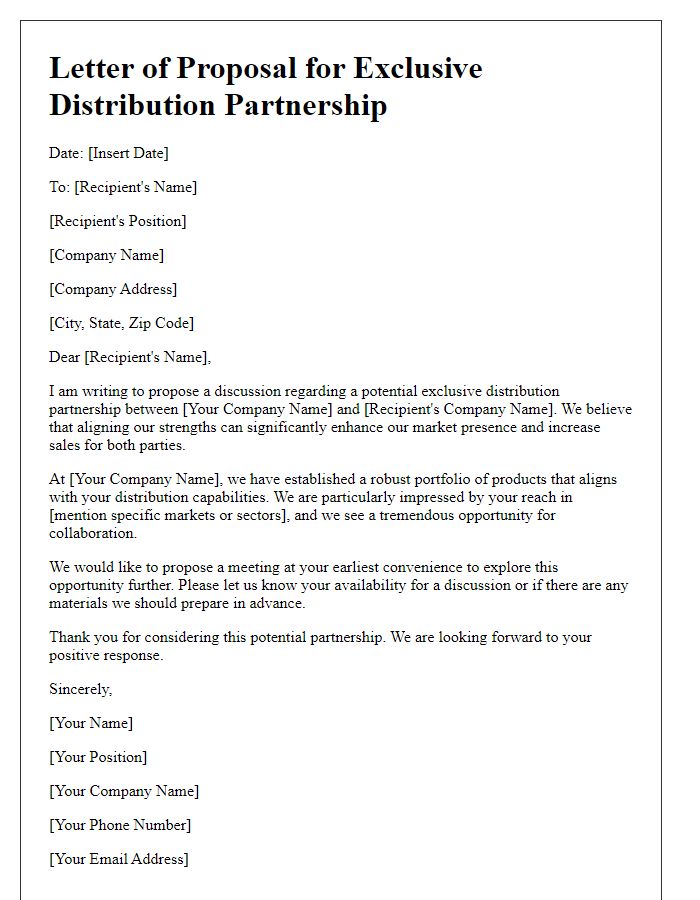 Letter template of exclusive distribution partnership discussion