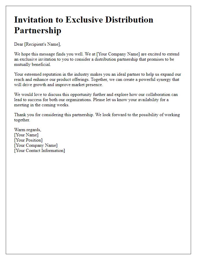 Letter template of exclusive distribution partnership invitation