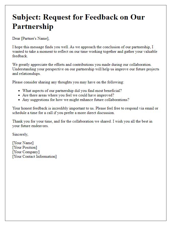 Letter template of asking for feedback during partnership exit