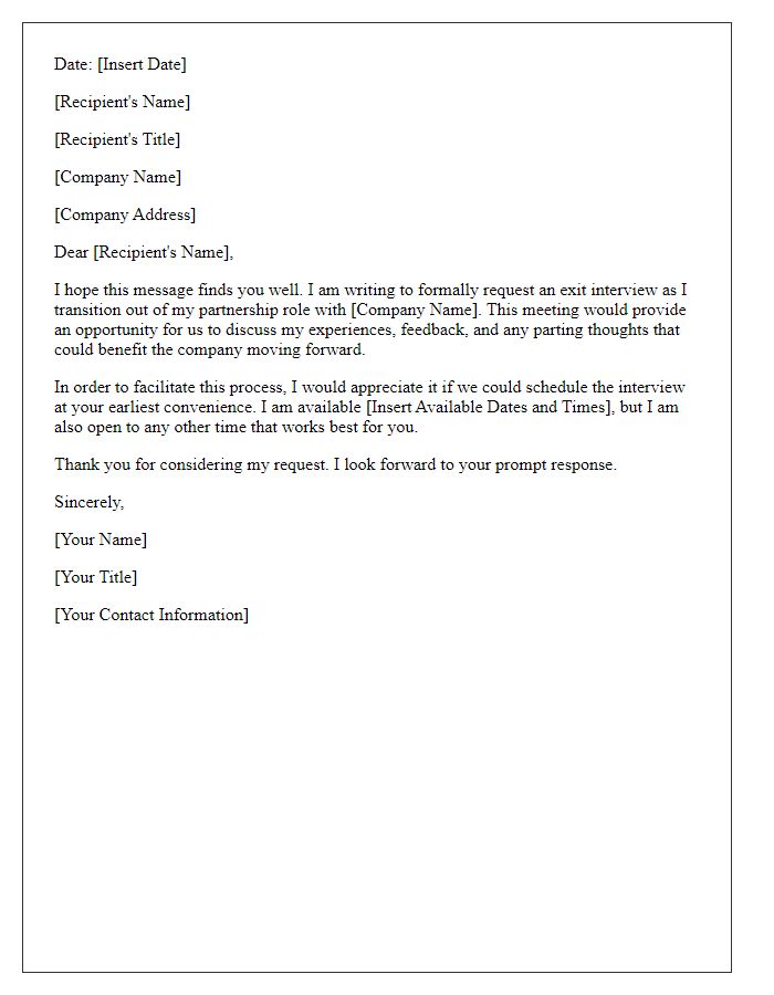 Letter template of formal request for partnership exit interview