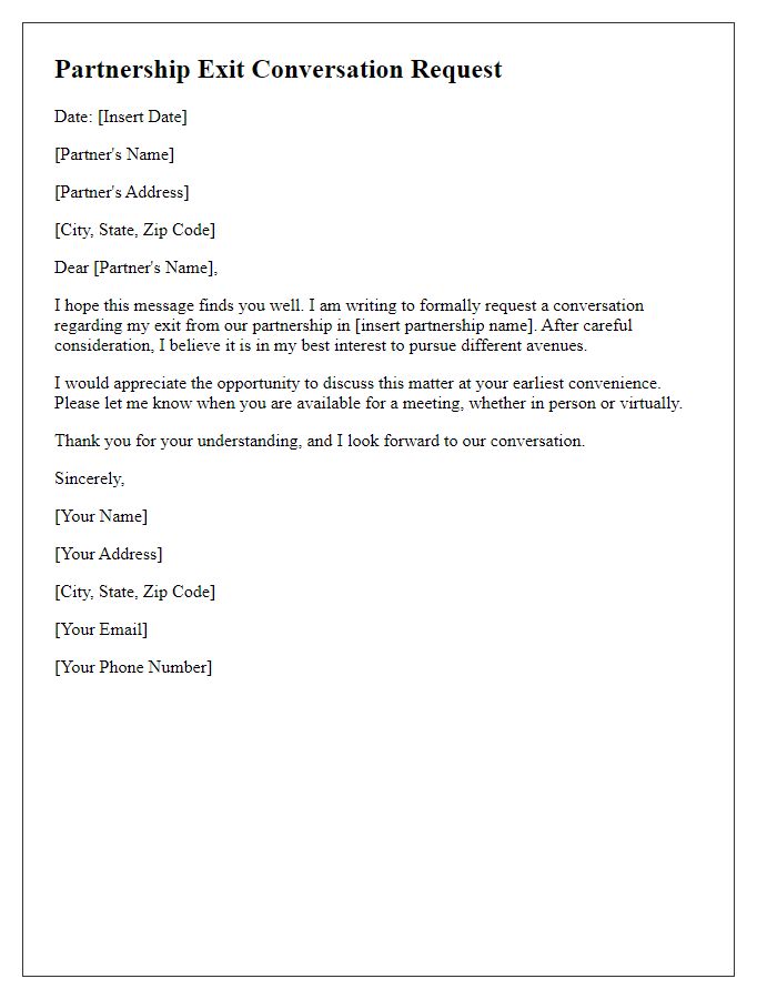 Letter template of partnership exit conversation request