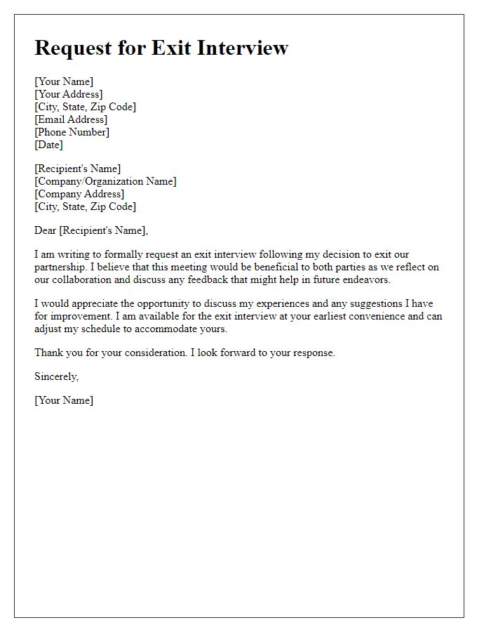 Letter template of request for exit interview from partnership