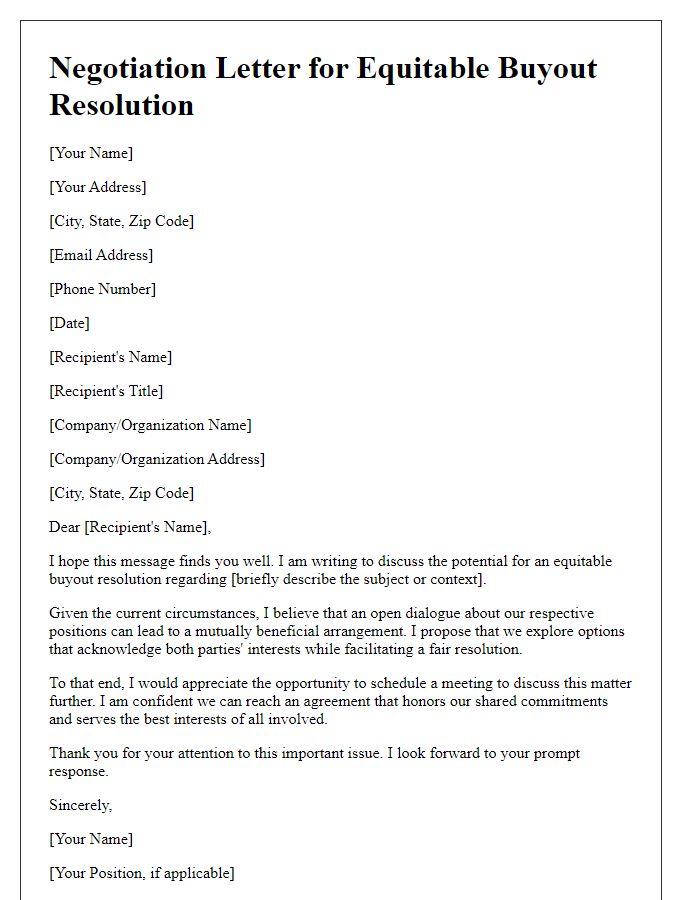 Letter template of negotiation for equitable buyout resolution