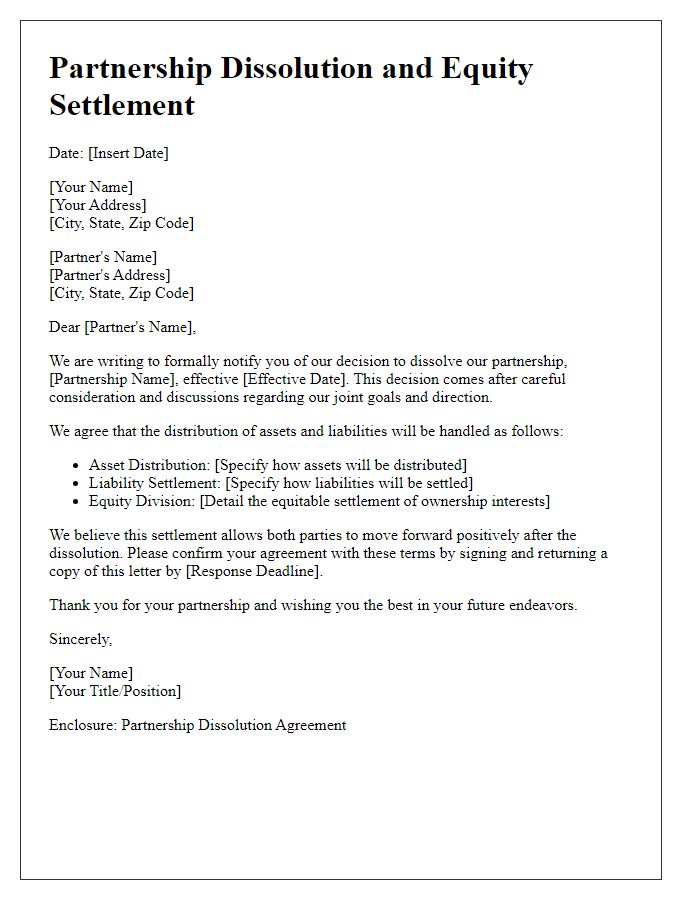 Letter template of partnership dissolution and equity settlement