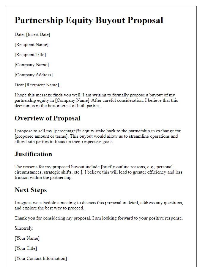 Letter template of partnership equity buyout proposal