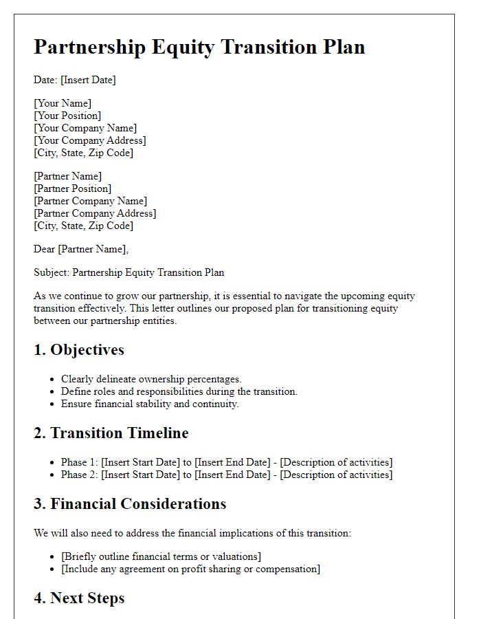 Letter template of partnership equity transition plan