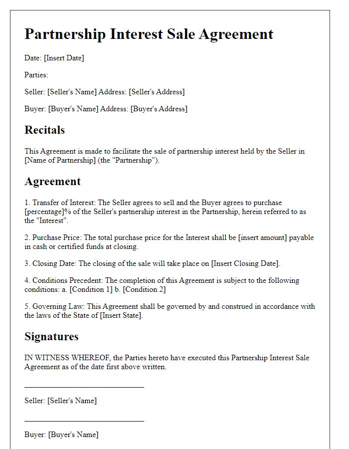 Letter template of partnership interest sale agreement