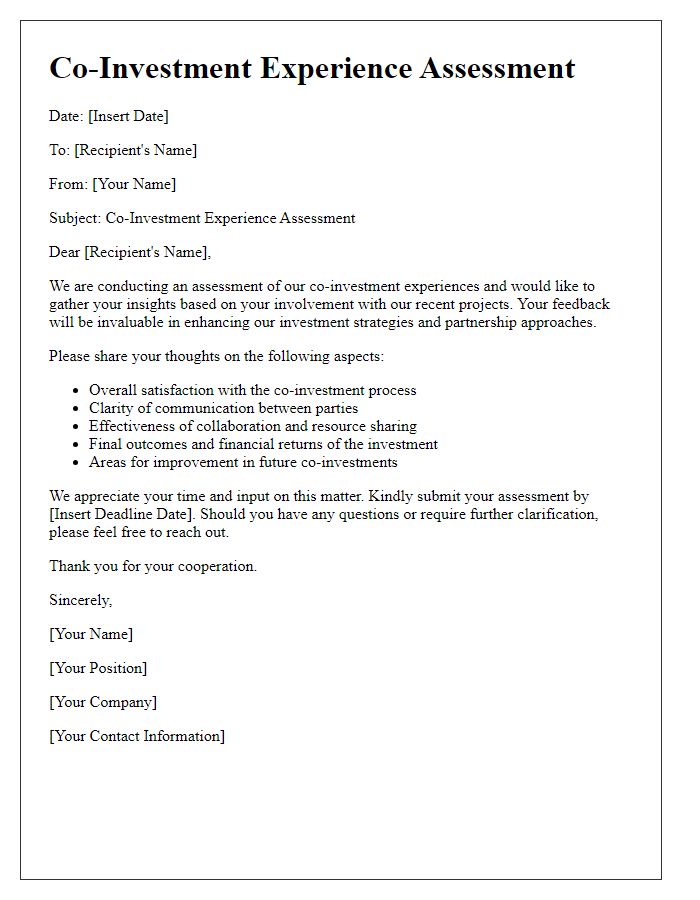 Letter template of co-investment experience assessment