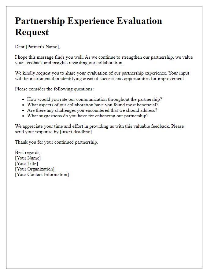 Letter template of partnership experience evaluation request