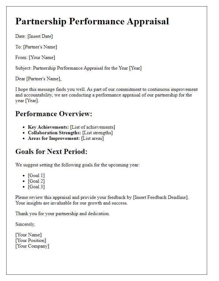 Letter template of partnership performance appraisal