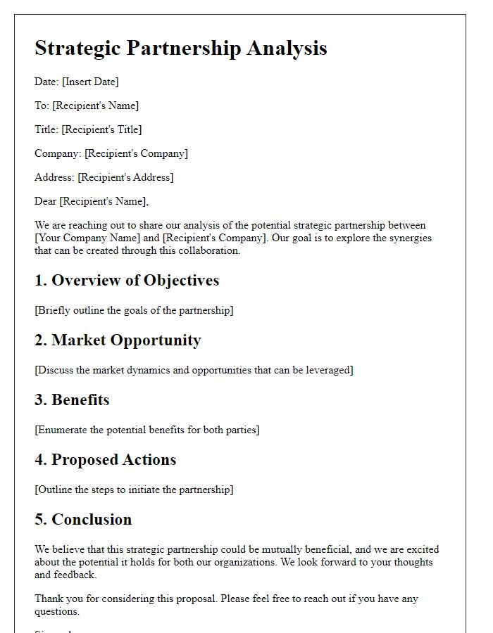 Letter template of strategic partnership analysis