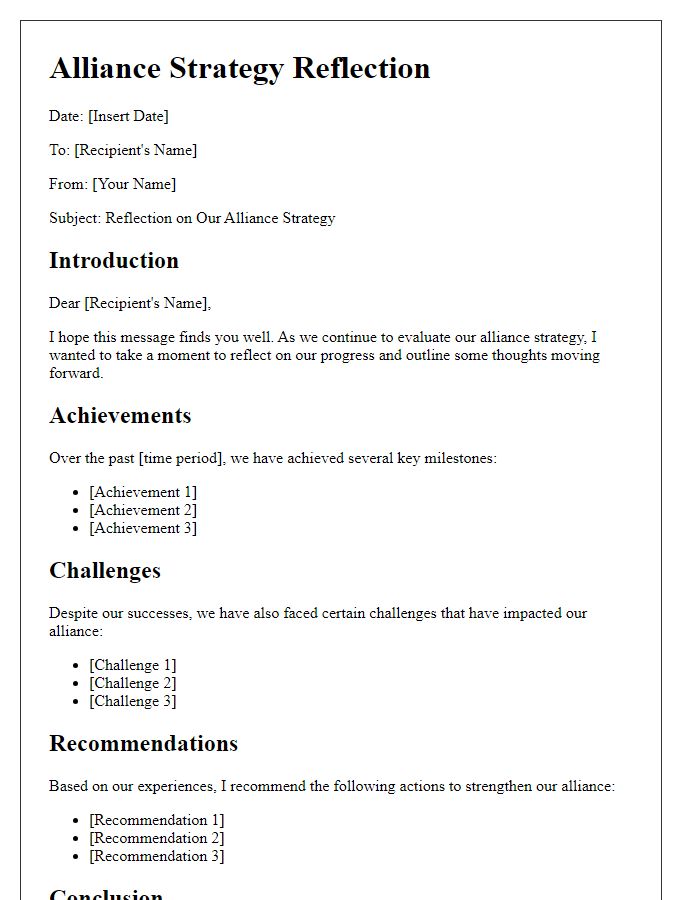 Letter template of alliance strategy reflection.