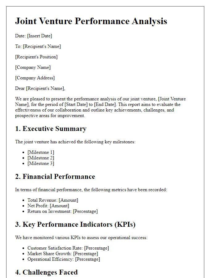 Letter template of joint venture performance analysis.