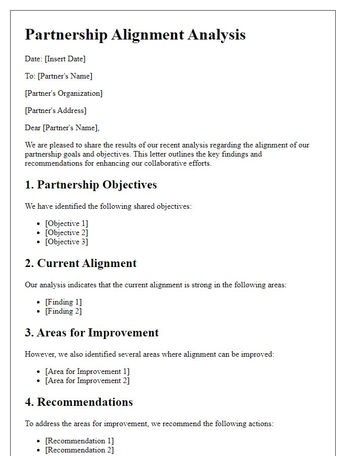 Letter template of partnership alignment analysis.