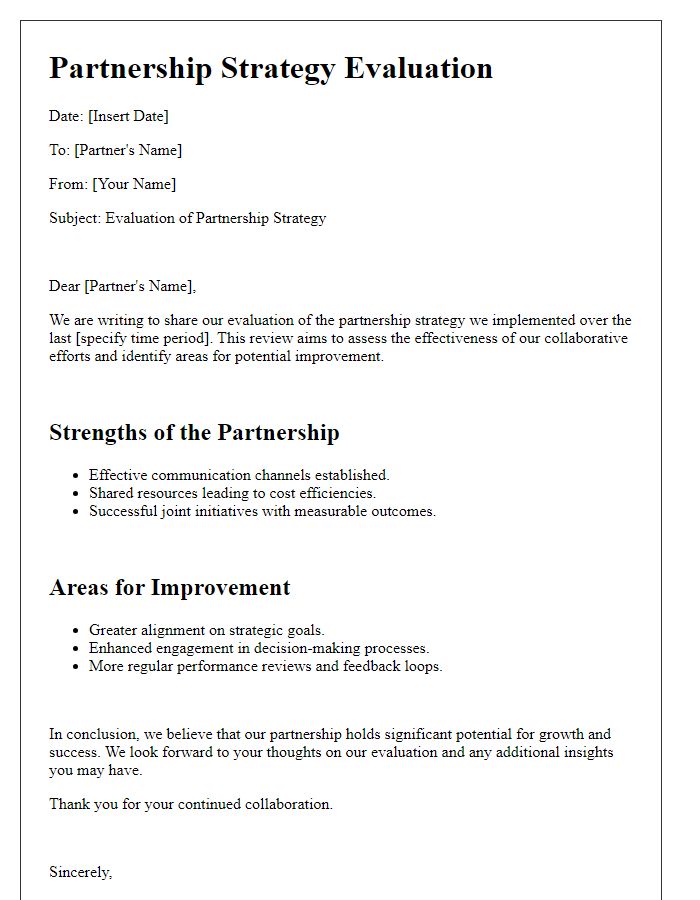 Letter template of partnership strategy evaluation.